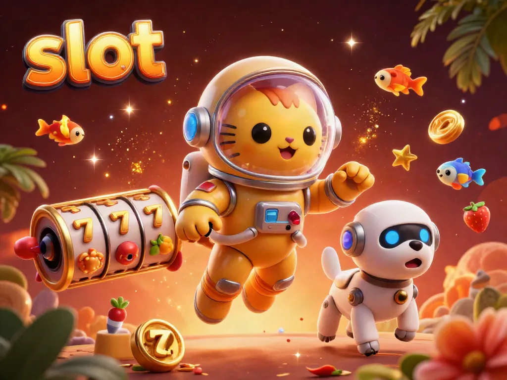Spin the slot reels with vibrant elements and characters in this engaging casino illustration.