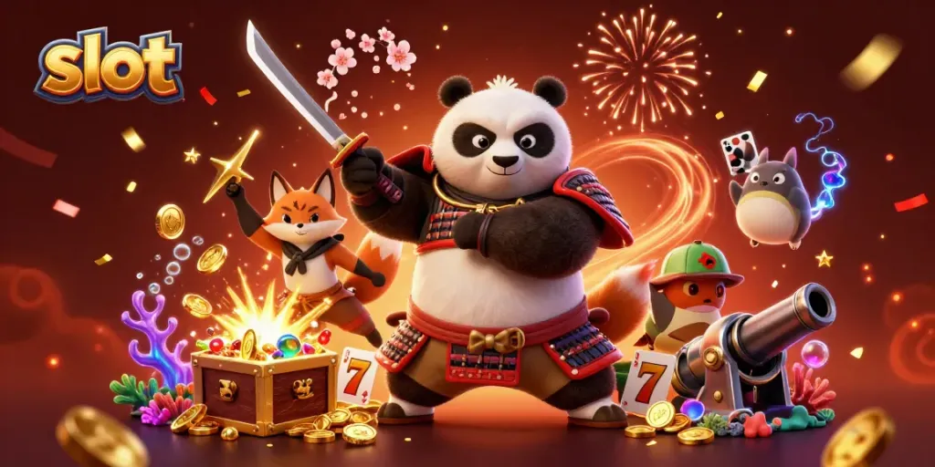 Experience slot gaming excitement with vibrant samurai panda, ninja fox, and magical tanuki.