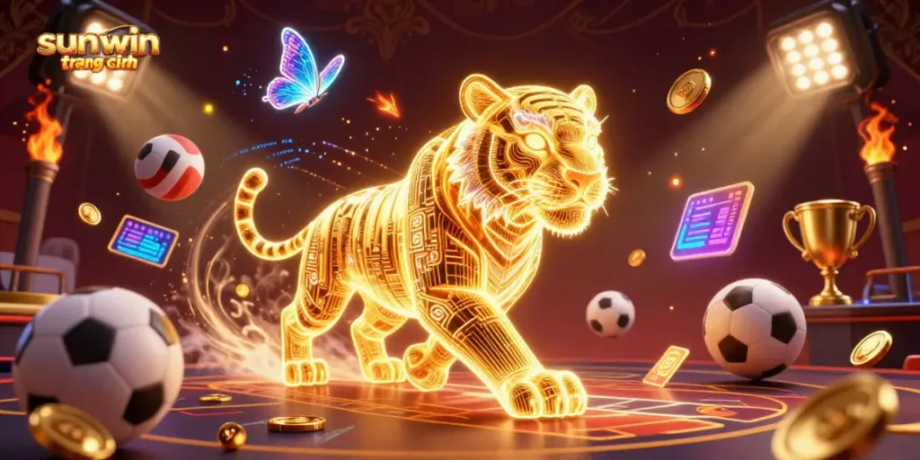 Engage with sunwin trang chính through an electrifying casino scene featuring a neon tiger in a vibrant digital landscape.