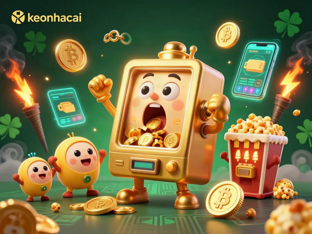 Experience keonhacai's thrilling jackpot moment with a golden slot machine bursting coins, bringing excitement and fun.