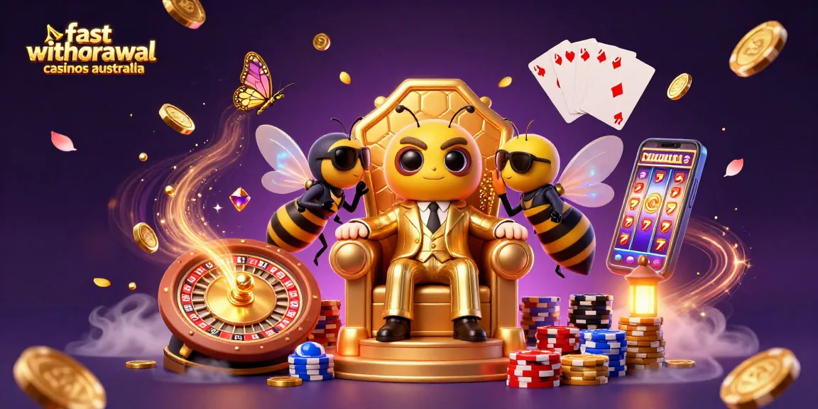 Experience fast withdrawal casinos Australia with a vibrant scene of casino excitement and characters.