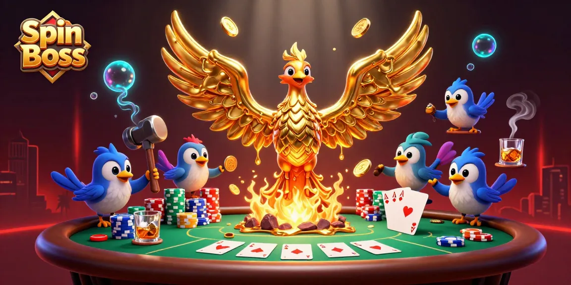Spin Boss captures the excitement of casino gaming with molten phoenix and poker elements.